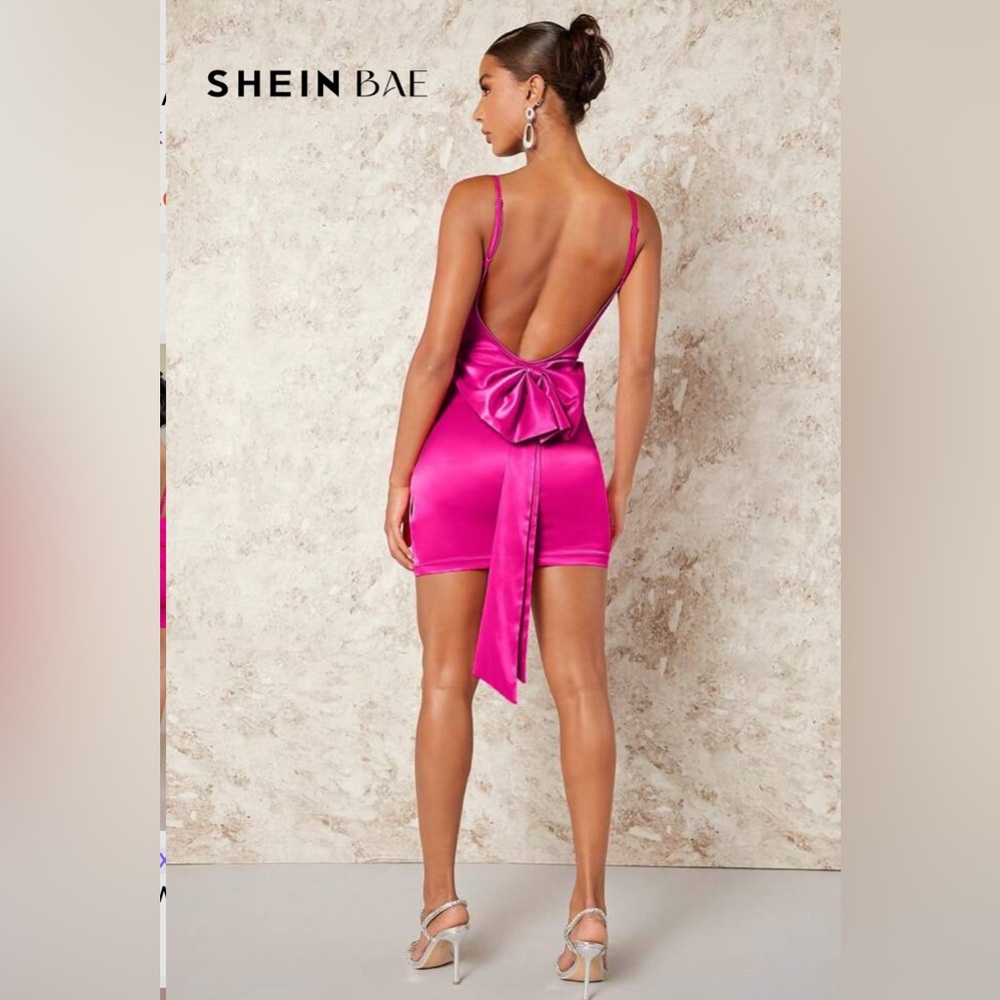 SHEIN Hot Pink Mini Dress With Large Bow